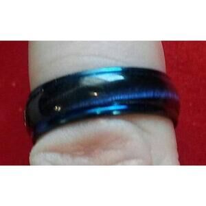 New Stainless Steel Faux Blue Tiger Eye Style Ring Band Size 6 Womens USA Seller